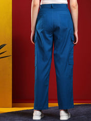 Kotty Women Straight Fit High-Rise Stretchable Cargo Jeans