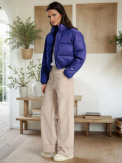 Kotty Women Stand Collar Solid Lightweight Puffer Jacket