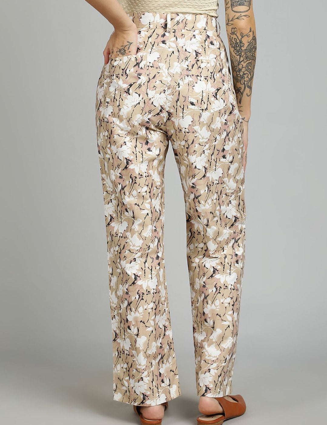 Kotty Women Printed Straight Fit High-Rise Cotton Trousers