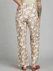 Kotty Women Printed Straight Fit High-Rise Cotton Trousers