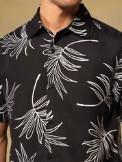 Kotty Men Comfort Fit Floral Printed Spread Collar Linen Casual Shirt