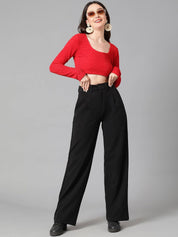 KOTTY Basics Women Relaxed Straight Leg Relaxed Fit High-Rise Easy Wash Trousers