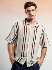 Kotty Vertical Stripes Cotton Spread Collar Short Sleeves Shirt