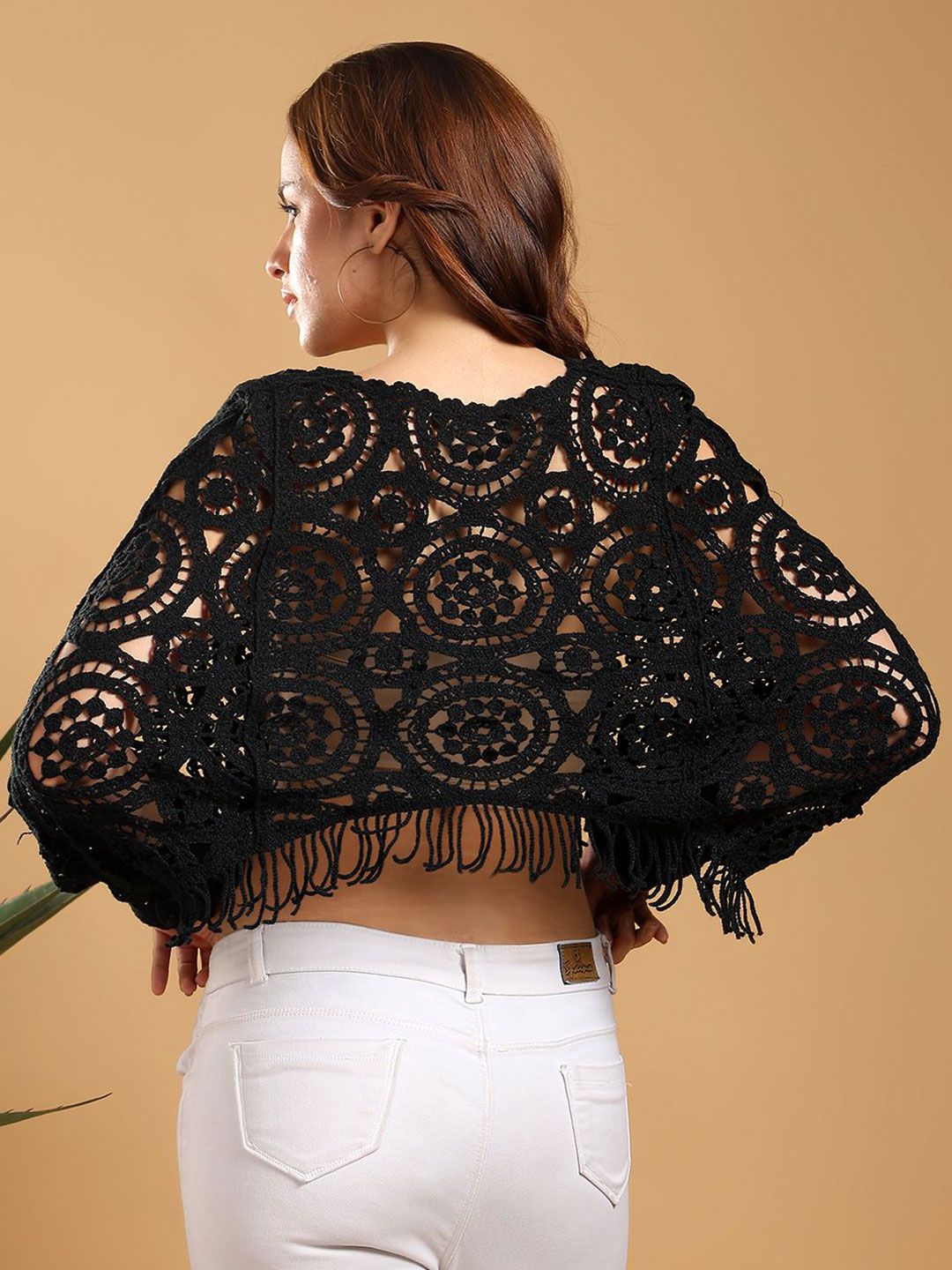 Kotty Women Crochet Black Heart Crop Top