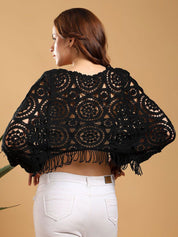 Kotty Women Crochet Black Heart Crop Top