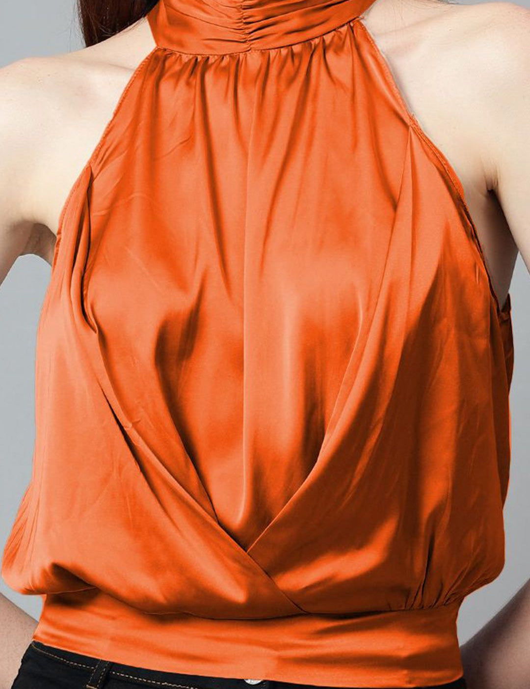 Kotty Women Solid Halter Neck Satin Top