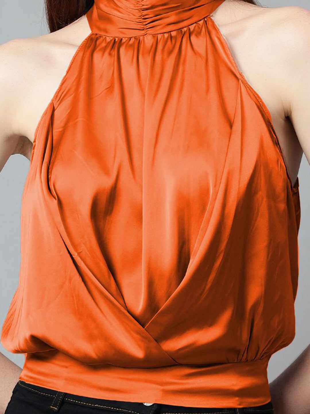 Kotty Women Solid Halter Neck Satin Top