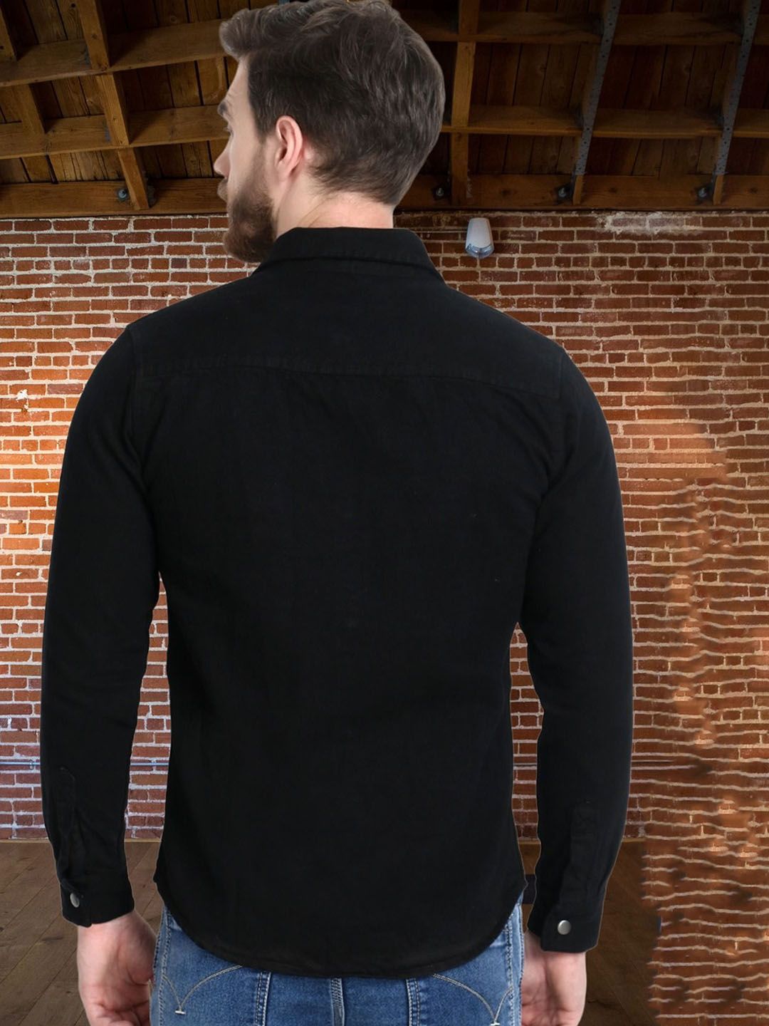 Kotty Men Spread Collar Solid Denim Jacket