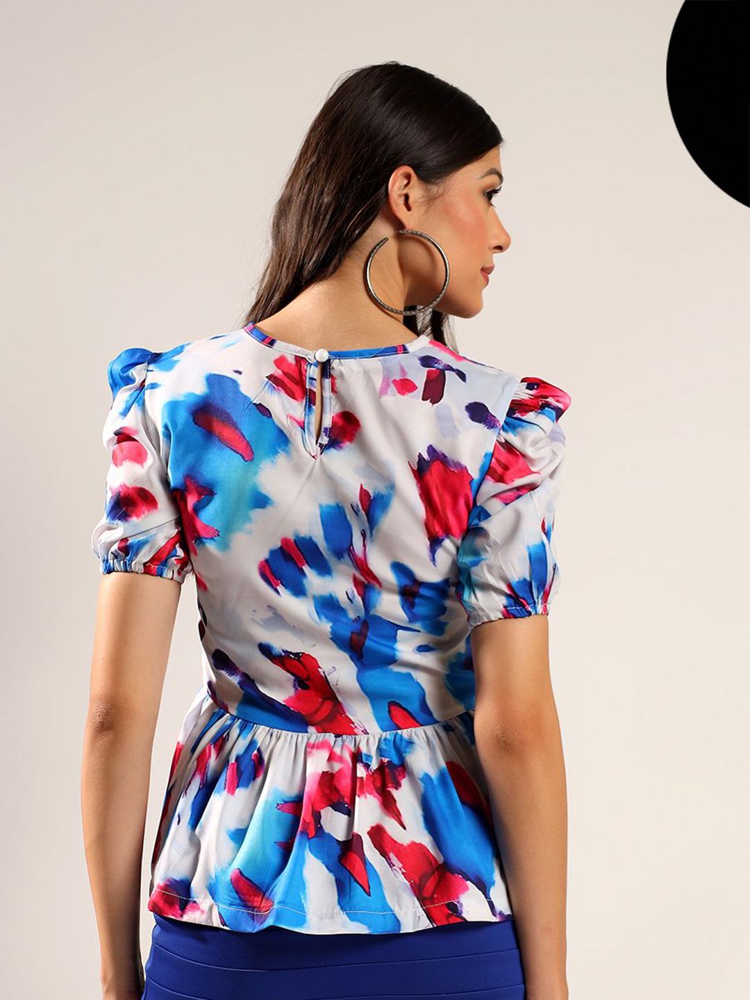 Kotty Women Abstract Printed Puff Sleeve Peplum Top