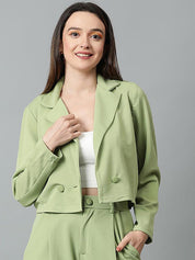 Kotty Notch Lapel Collar Double-Breasted Crop Blazer