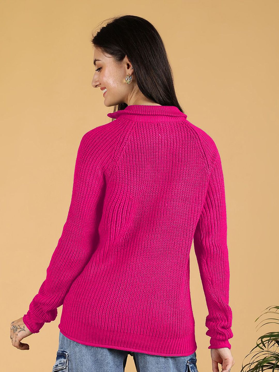 Kotty Women Mock Collar Ribbed Pullover Sweaters