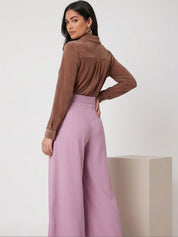 Pink Wide Leg High-Rise Trousers for Women | Kotty