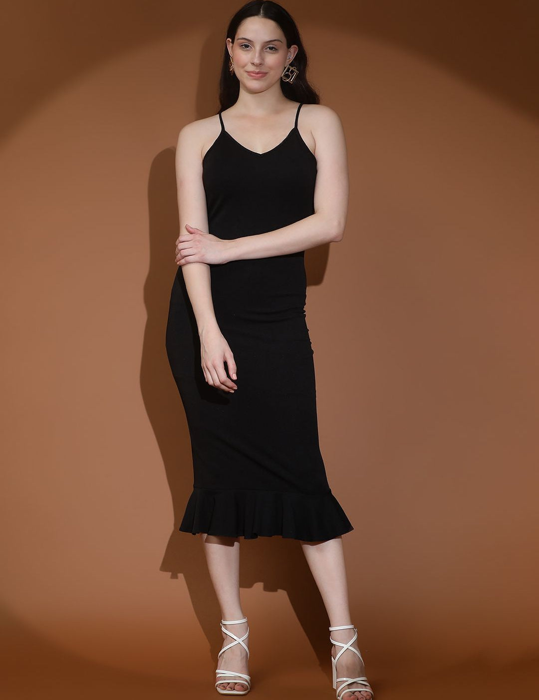 Kotty Women Solid Shoulder Straps Sleeveless Bodycon Dress