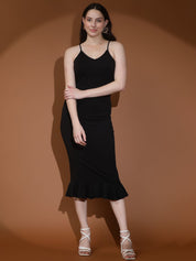 Kotty Women Solid Shoulder Straps Sleeveless Bodycon Dress