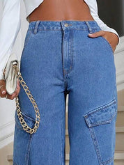 Kotty Women Wide Leg High-Rise Stretchable Cargo Jeans
