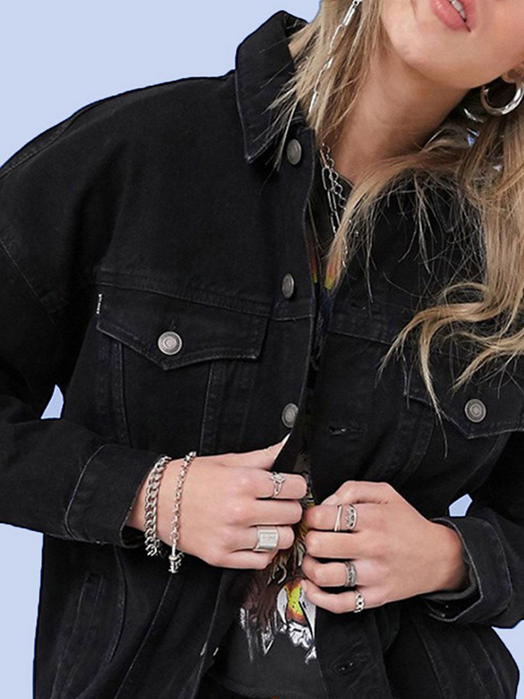 Kotty Women Spread Collar Solid Cotton Casual Denim Jacket