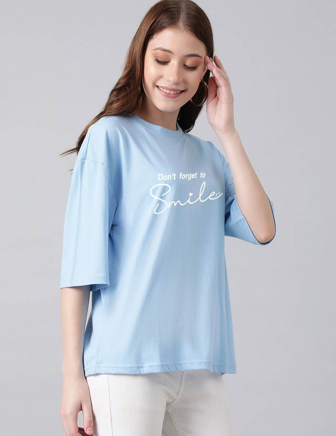 Kotty Women Typography Printed Drop-Shoulder Sleeves T-shirt