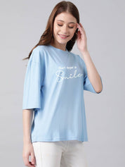 Kotty Women Typography Printed Drop-Shoulder Sleeves T-shirt