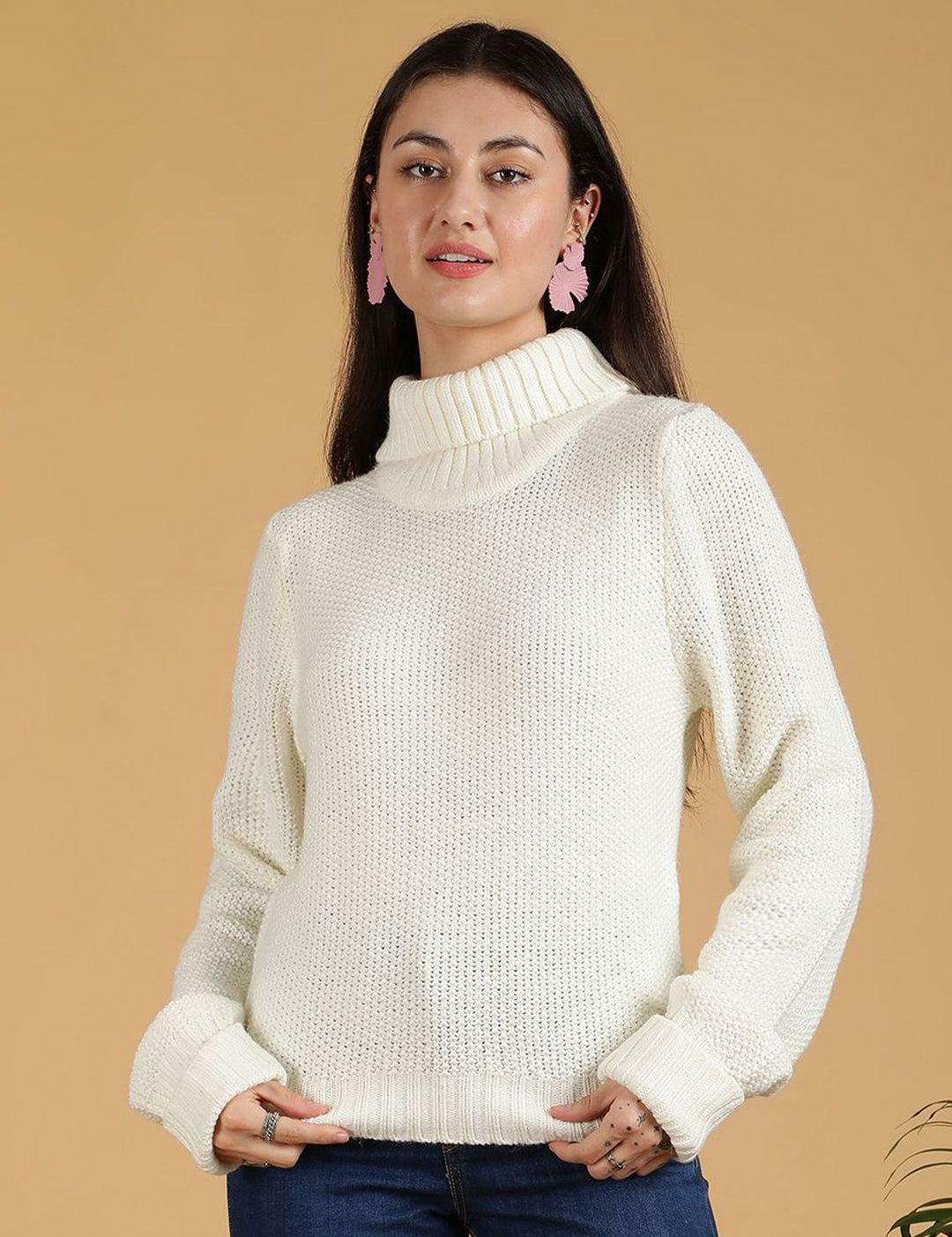 Kotty Women Cable Knit Turtle Neck Pullover Sweater