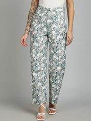 Kotty Women Floral Printed Straight Fit High-Rise Trousers