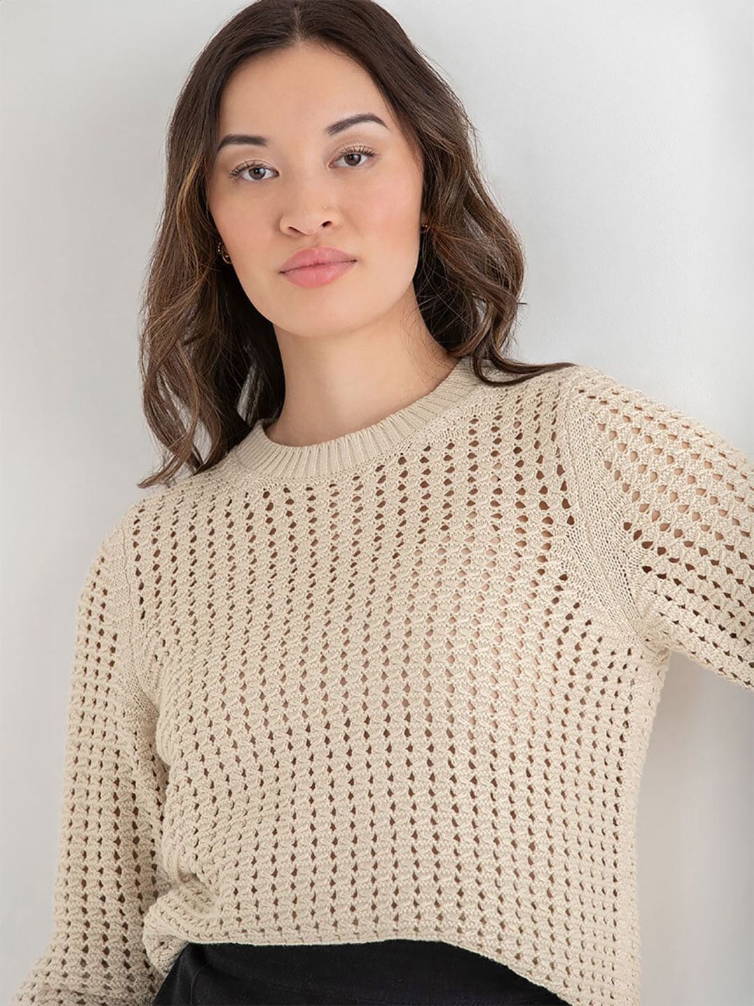 Kotty Women Cotton Round Neck Long Sleeves Pullover Sweaters