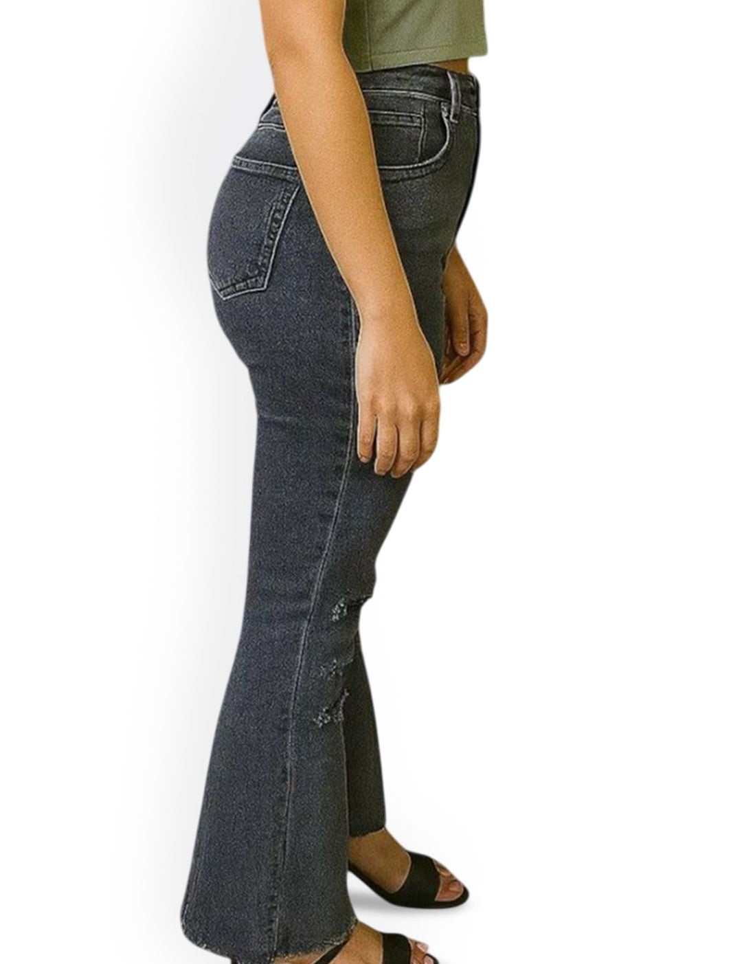 Kotty Women Flared High-Rise Highly Distressed Light Fade Cotton Stretchable Jeans