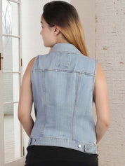 Kotty Women Spread Collar Solid Denim Jacket