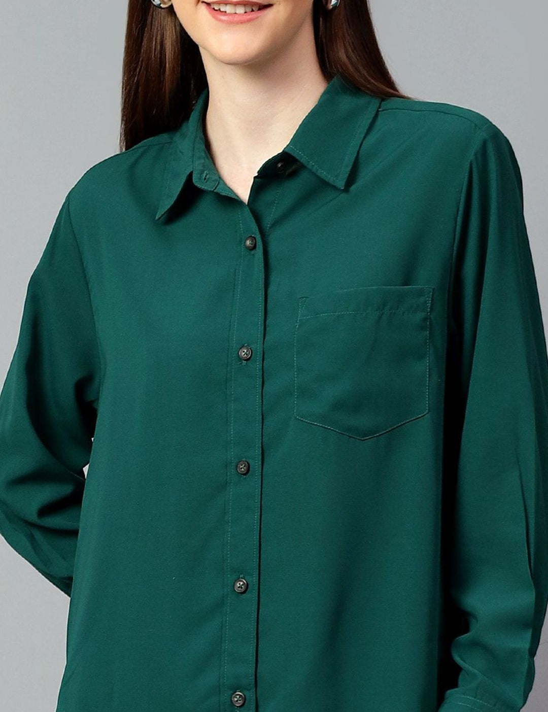 Kotty Women Comfort Spread Collar Solid Oversized Casual Shirt