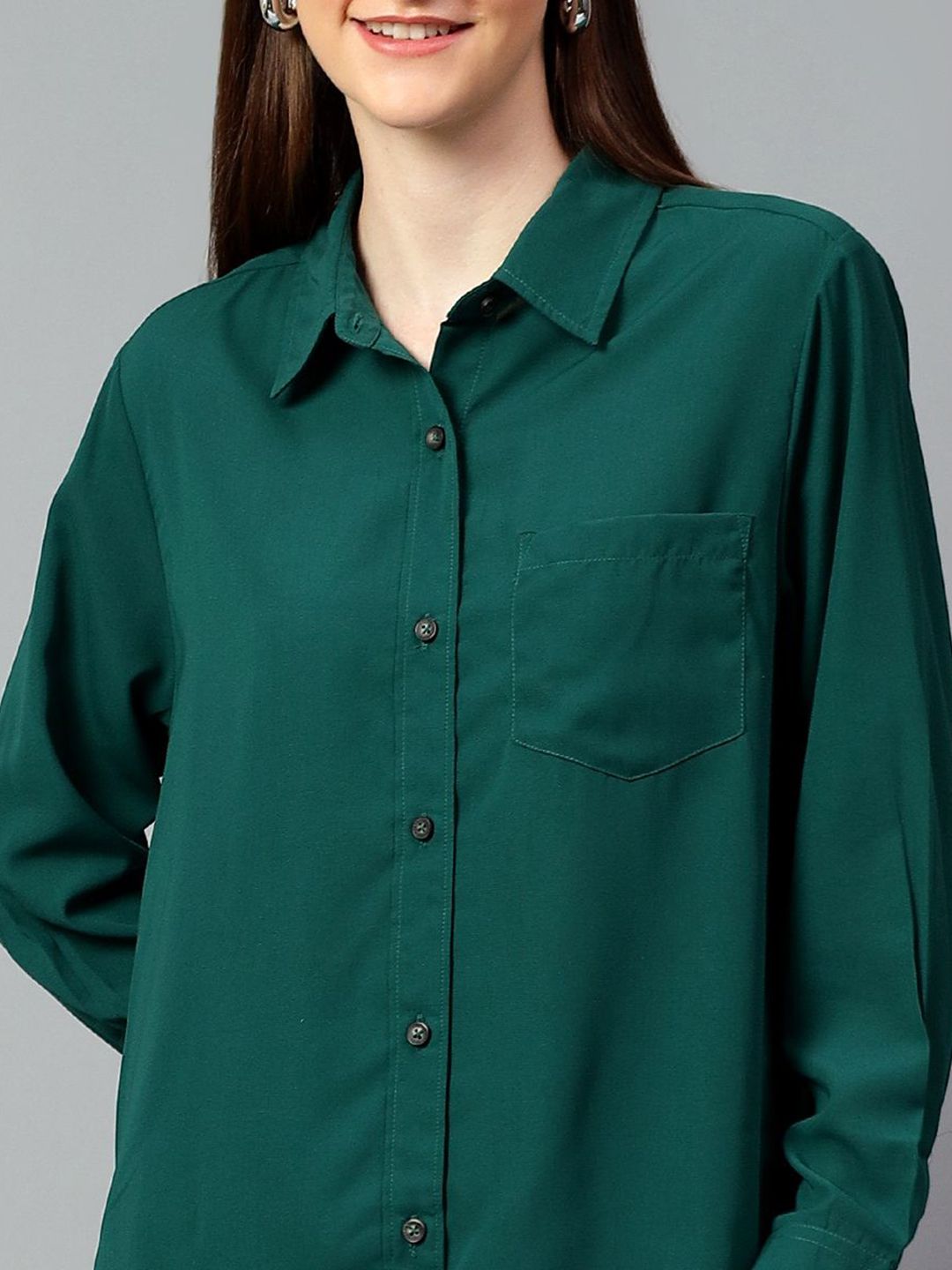 Kotty Women Comfort Spread Collar Solid Oversized Casual Shirt