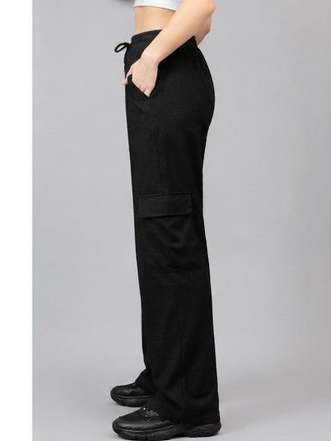 Black Regular Fit High-Rise Trousers for Women | Kotty