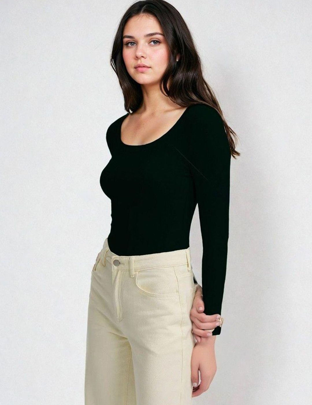 Kotty Black and Mustard Brown Long Sleeves T-Shirt with Trouser