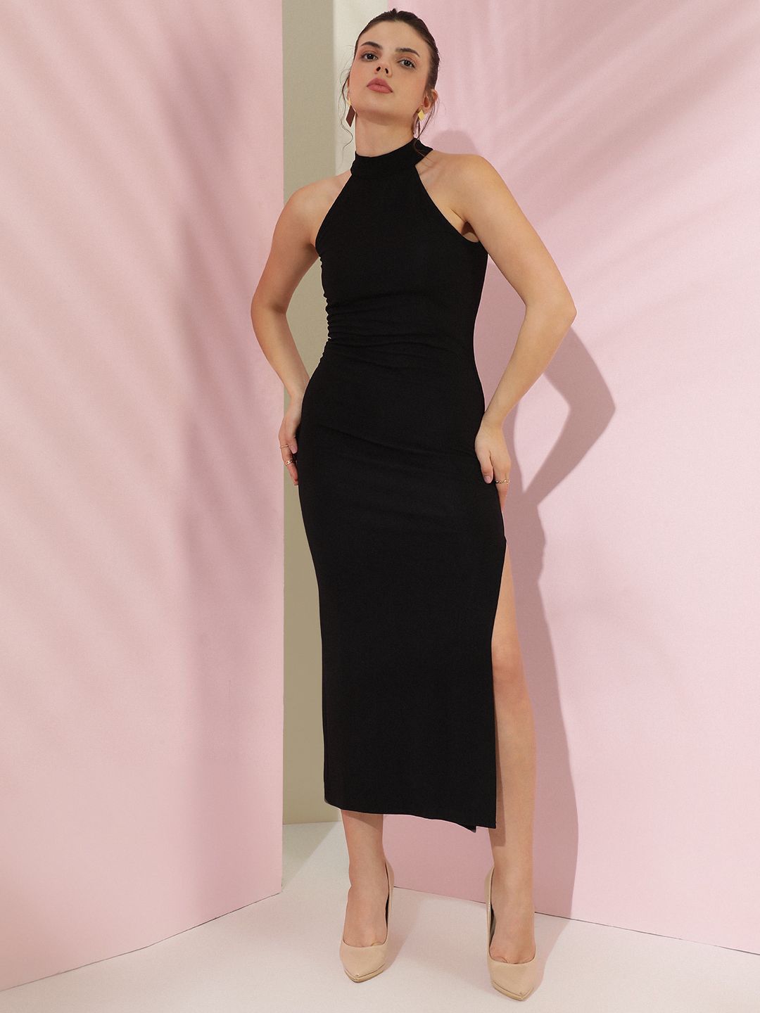 Kotty Women Solid Halter Neck Bodycon Dress – KOTTY Kotty Women Solid Halter Neck Bodycon Dress – KOTTY