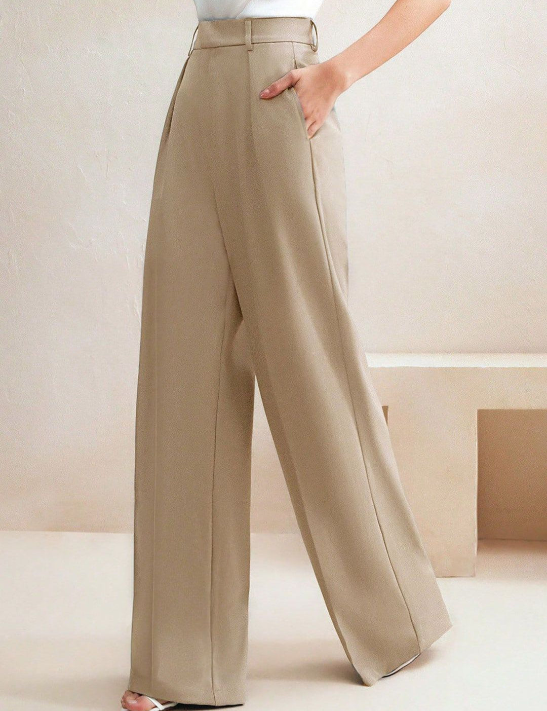 Kotty Women High-Rise Wide-Leg Pleated Korean Pants Trousers