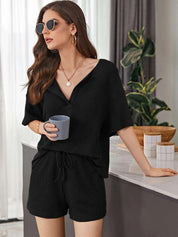 Kotty Black Self Design Top With Shorts