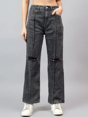 Kotty Women Straight Fit High-Rise Low Distress Cotton Stretchable Jeans