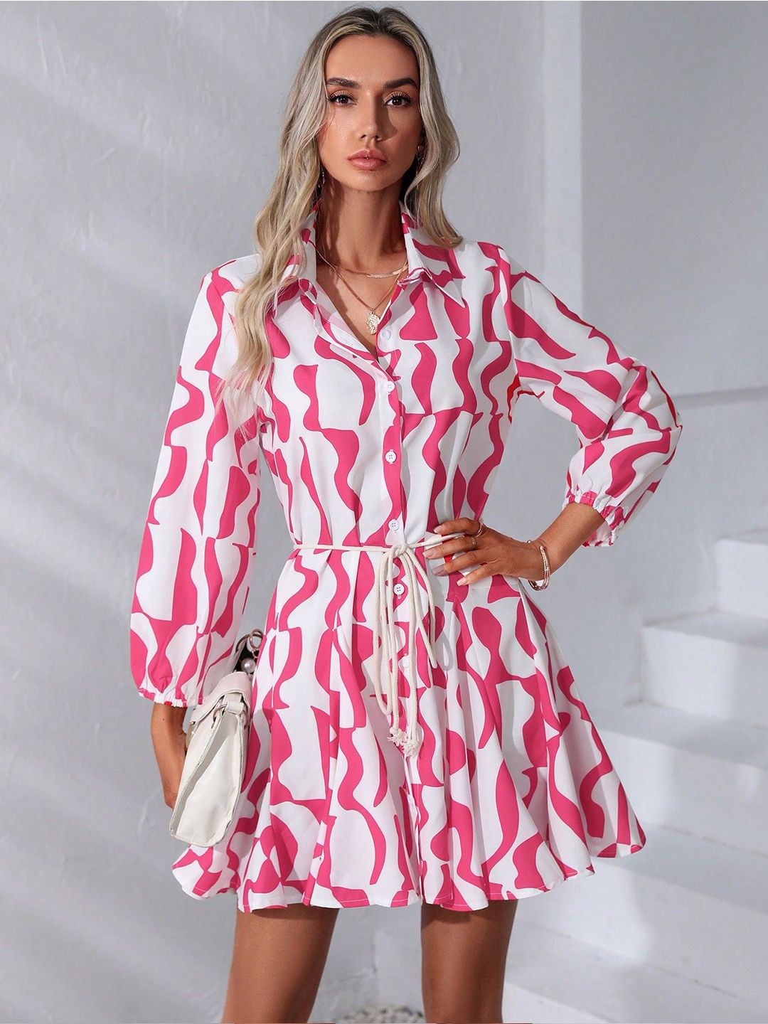 Kotty Graphic Printed Shirt Collar Fit & Flare Dress