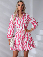 Kotty Graphic Printed Shirt Collar Fit & Flare Dress