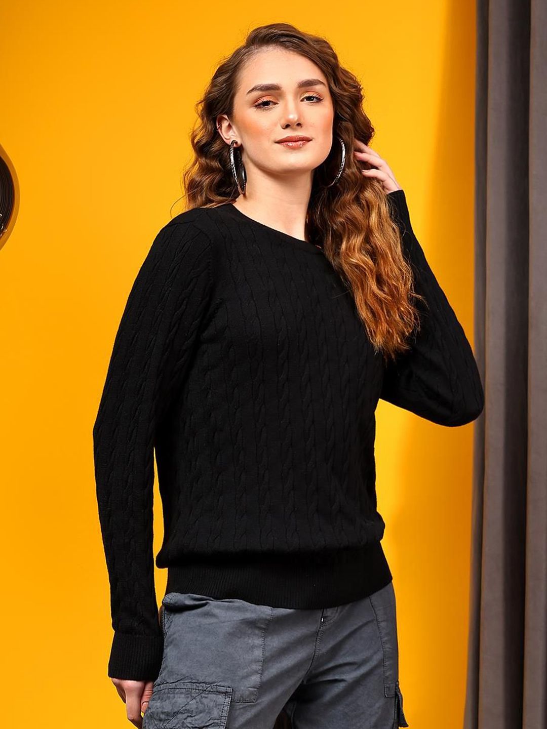 Kotty Women Self Design Cable Knit Pullover Sweaters