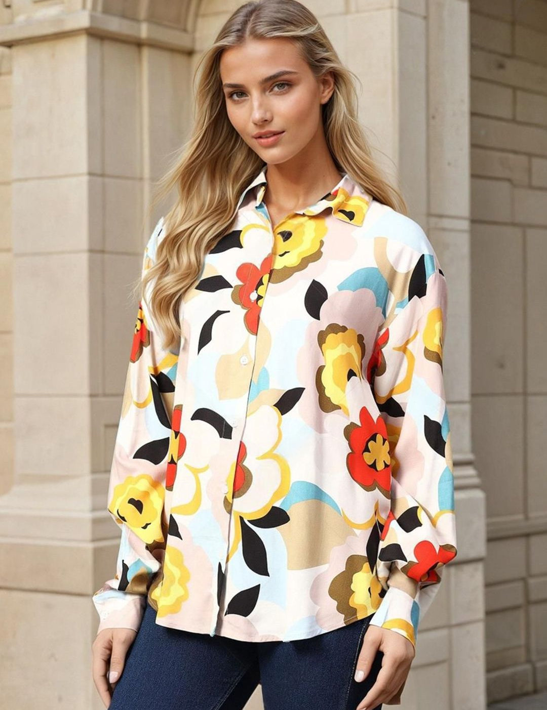 Kotty Women Spread Collar Floral Printed Cotton Casual Shirt