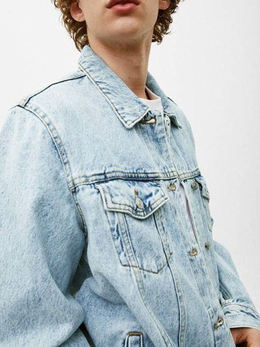 Kotty Men Solid Spread Collar Denim Jacket