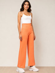 Orange Straight Fit High-Rise Trousers for Women | Kotty