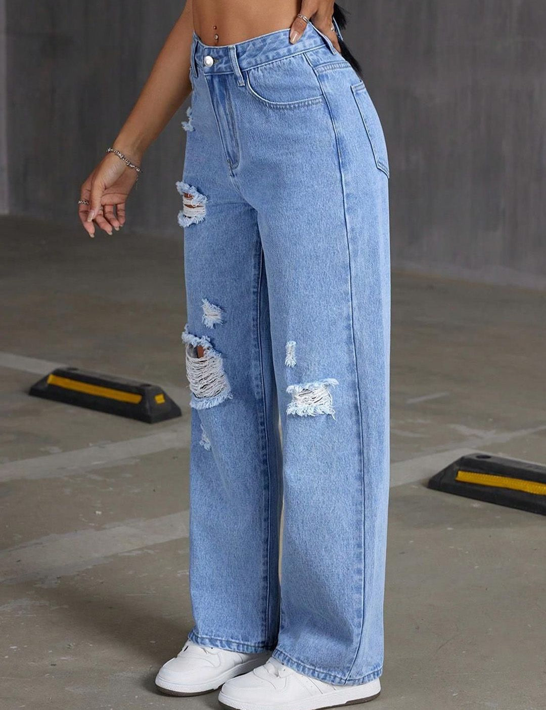 Kotty Women Straight Fit High-Rise Highly Distressed Stretchable Jeans