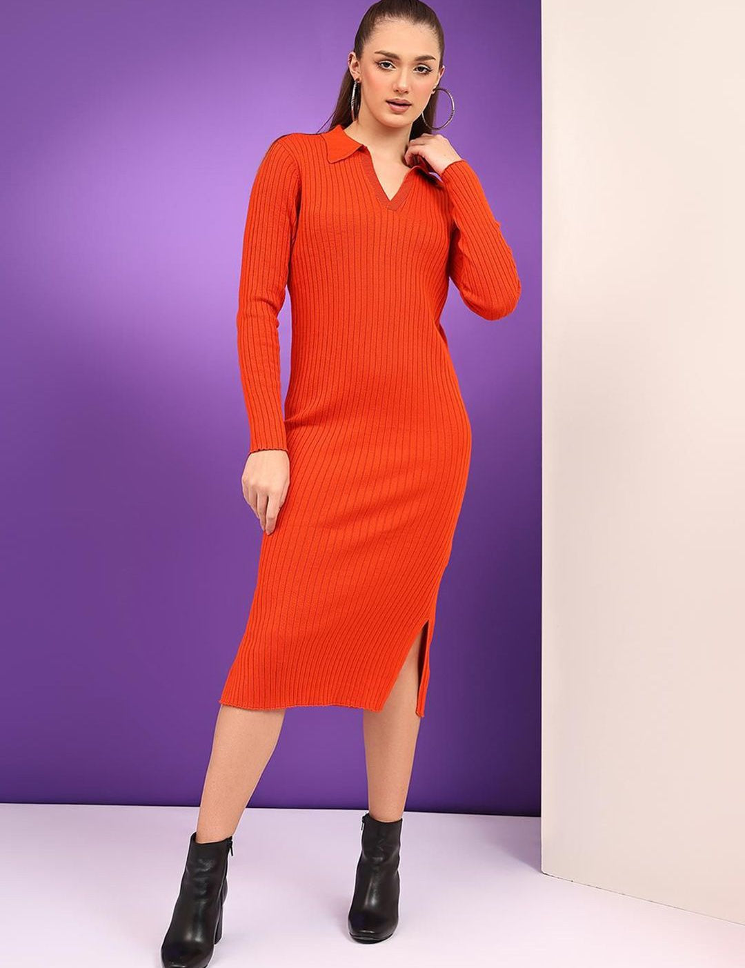 Kotty Women Striped Cotton Bodycon Midi Dress