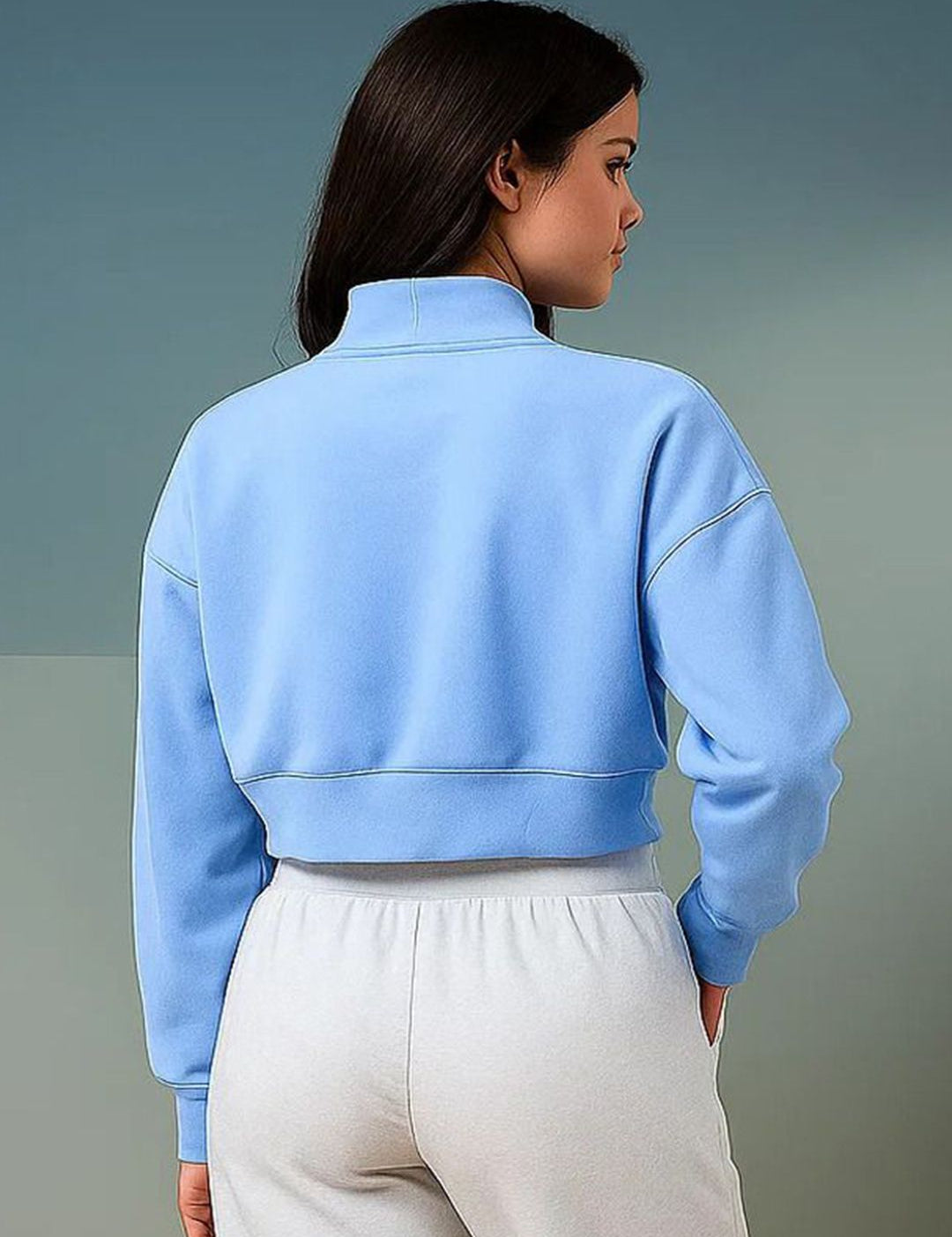 Kotty Women Solid Full Sleeve Mock Collar Crop Sweatshirt