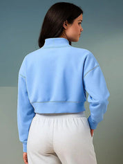 Kotty Women Solid Full Sleeve Mock Collar Crop Sweatshirt