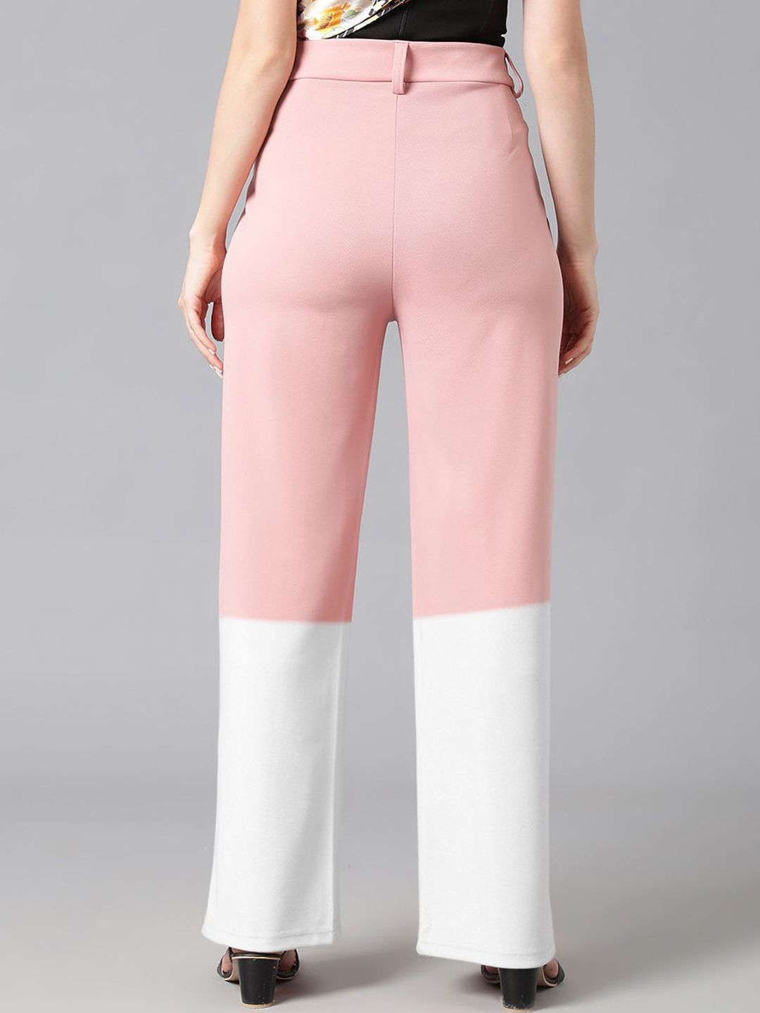 Kotty Women Colourblocked Straight Fit High-Rise Trousers
