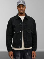 Kotty Men Spread Collar Solid Denim Jacket