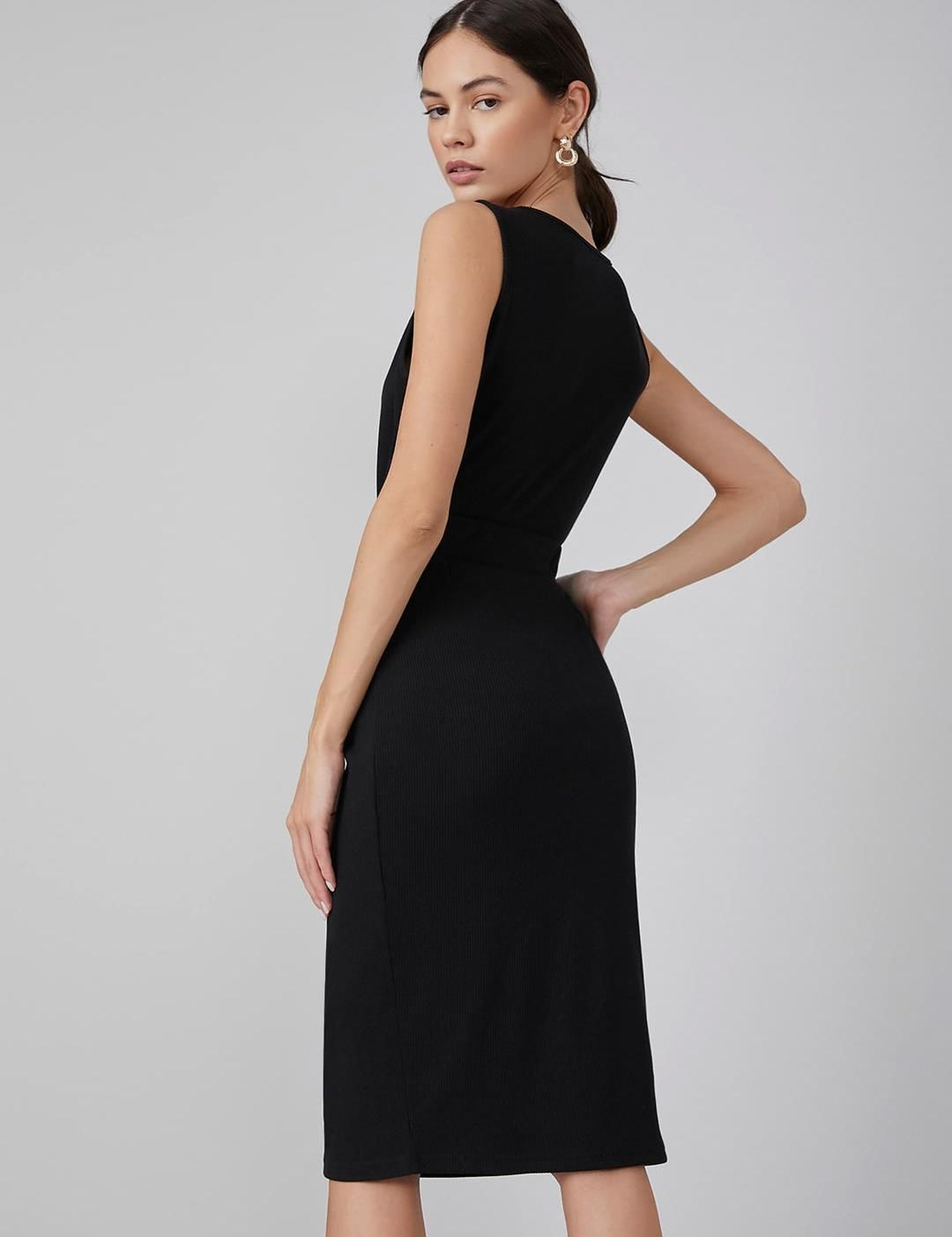 Kotty Black Boat Neck Straight Midi Bodycon Dress