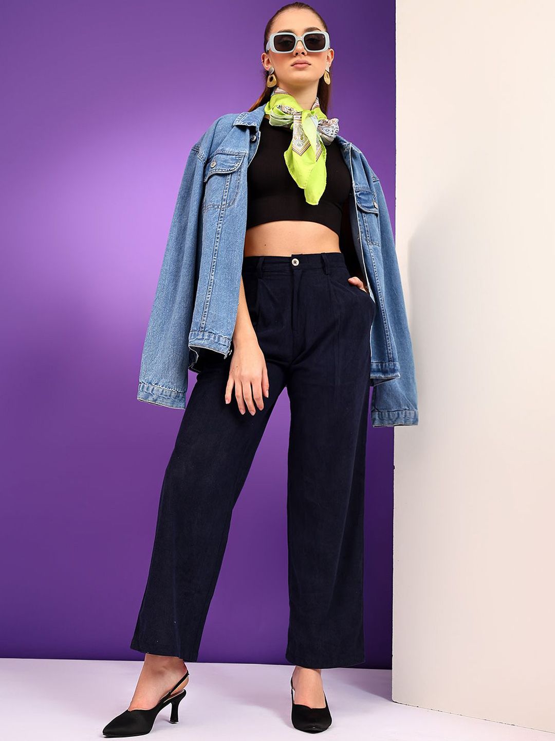 Kotty Women Relaxed Straight Leg High-Rise Easy Wash Pleated Formal Trousers