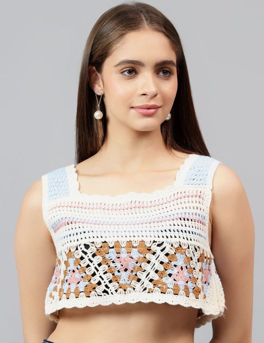 Kotty Women Self Design Square Neck Cotton Top